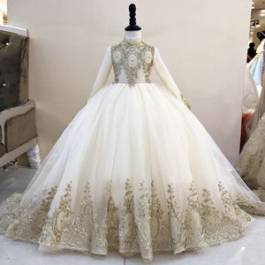 Wholesale beautiful kid dress for girl resale online - Arabic Floral Lace Flower Girl Dresses Ball Gowns Child Pageant Dresses Long Train Beautiful Little Kids Flower Girl Dress Formal Gown