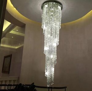 Free shipping luxury design long crystal chandeliers LED light AC110 220v lustre hanglamp modern staircase chandelier LLFA