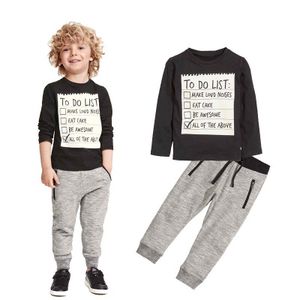 Baby-Kleidung 2018 im neuen Frühling, dunkelgraues Langarm-T-Shirt + lässige lange Hose, 2-teiliger Anzug, Kinderkleidung für 3–7 Jahre