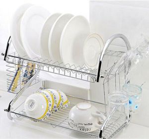 2-Tier Multi-function Stainless Steel Dish Drying Rack Cup Drainer Strainer284I