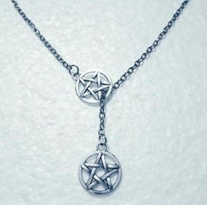 Yeni Wicca Pagan Takı Hediye Vintage Gümüş Çift Pentagram Yıldız Wiccan Pentagramı Çapraz Kement Kolye Ayarlanabilir Kolye 865