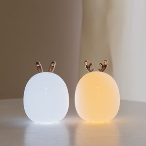 Lovely Cute Rabbit Deer LED Night Light Lamp Wireless Touch Sensor Silicone Children Kids Baby toys Bedside Decoration Christmas
