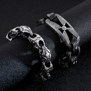 Hiphop Bike Biker Link Link Punk Homens Cross Bead Vintage Preto Aço Inoxidável Charme Masculino Viking Braceletes Bangle Moda Jóias