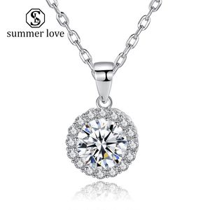 18k Gold Plated Round Cut Micro CZ Pendant Necklace Cubic Zirconia Halo Cluster Chain Lover's Day Solitaire High Quality Crystal Wedding Anniversary Jewelry