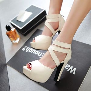 Hot Sale-Bridesmaid Sexy Platform High Heel Cross Strappy Sandals Skor Extra Plus Storlek 31 32 33 34 till 40 41 42 43