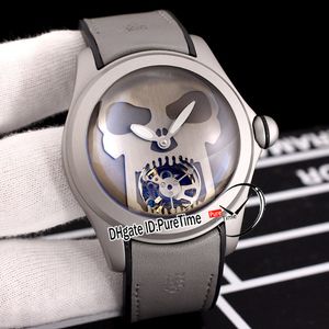 Ny 45mm Admiral's Cup Bubble Automatisk Tourbillon Mens Watch Steel Case Grey Dial Silver Skull Grey Leather Rubber Watches P180V