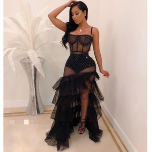 BKLD Abito estivo sexy 2019 Nuovo vestito con cinturino per spaghetti Cascading Ruffles Mesh See Through Party Clubwear S-3XL Plus Size