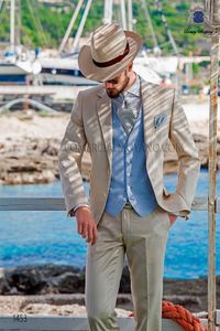 Smoking dello sposo beige moda tacca bavero groomsmen abito da sposa uomo giacca uomo popolare giacca abito 3 pezzi (giacca + pantaloni + gilet + cravatta) 999