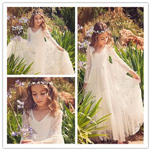 First Communion Dress Flower Girl White Lace Dress Boho-chic Lace dress for girls and toddlers Boho flower girl dresses