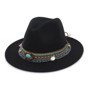 ファッションバンド装飾フェルトジャズハットFedoraパナマフラットブリムフォーマルハットオクトーバーフェストFedoras Trilby Chapau