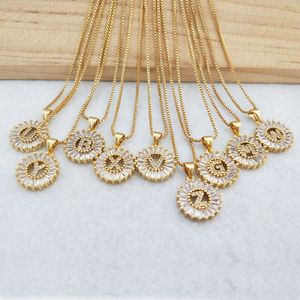 10pcs Gold Color Round Micro Pave Crystal Cubic Zirconia 26 Letter Pendants Charms Necklace Jewelry Making For Woman Nk348 J190712
