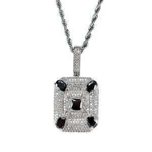 Fashion- black gemstone pendant necklaces for men western square diamonds luxury necklace real gold plated copper zircons Cuban chains