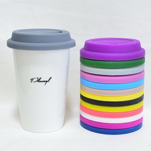 Silikonkopplockar 9,6 cm Icke-toxiskt anti-dammutsläpp Cup Lid Portable Coffee Milk Cups Cover Seal Lids Dricker Accessories Tapas de Copa de Silicona No Toxicas