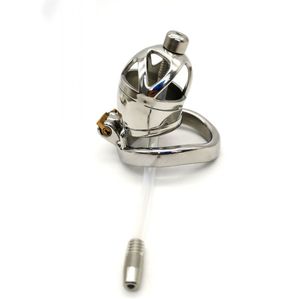 Stainless Steel Male Chastity Belt With Silicone Urethral Catheter Curve Cock Cage Device Arc Base Ring Sex Toys Products 19D