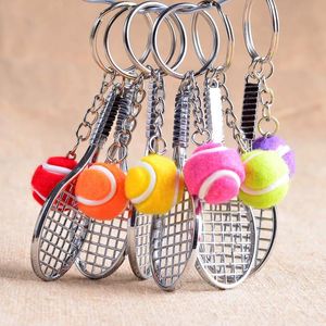 12pcs/Lot Alloy Key Chains Tennis Ball Racket Multiple Color Casual Sporty Style Men Women Teenager Keyring Keychain Holder