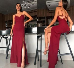 Dark Red Sexy Mermaid Prom Dresses Long Spaghetti Straps High Side Split Backless Formal Dress Evening Wear Vestidos De Fiesta Largos