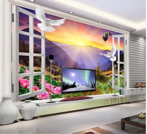 moderna sala de estar wallpapers Fora do 3D parede fundo da paisagem da janela peônia beleza balão