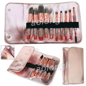 Makeup Brushes Luxury Diamond Set 10st med Bag Brush for Face and Eyes Make Up Professional Foundation Concealer Eyeshadow Cosmetics Tools Q240507