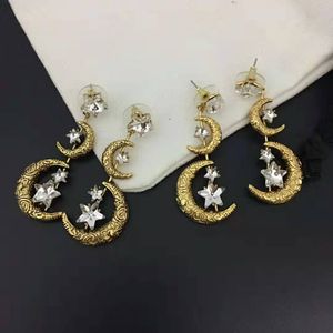 Fashion-Luxury Designer Smycken Kvinnor Örhängen Vintage Crystal Star Moon Handgjorda Örhängen för GRATIS Fartyg