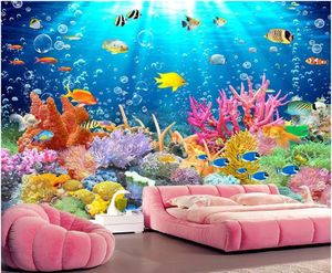 3D foto papel de parede personalizado 3d murais de parede papel de parede 3D subaquática mar mundo golfinho sala de TV quarto decoração da parede pintura