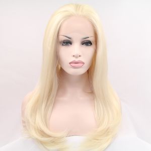 28inches Long Straight deep part Platinum Blonde wig Princess natural brazilian Lace Front Wig synthetic with Baby Hair for White Women
