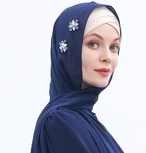 Luxury-2019 Fashion High Quality Muslim Pearl Chiffon Headband Hui Nationalitet Hijab Scarf Kvinna