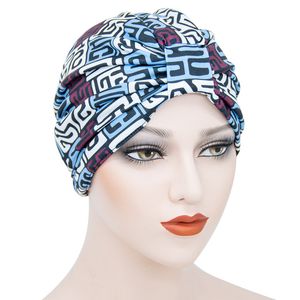 Trendig Bomull Print Turban Hat för Kvinnor Muslim Headscarf Bonnet Indien Head Wraps Islamic Under Scarf Caps Ladies Hijab Turban