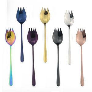 7 colori cucchiaio forchetta lunga maniglia lunga cucchiaio insalata riutilizzabile in acciaio inossidabile spoilsponi da picnic per esterni