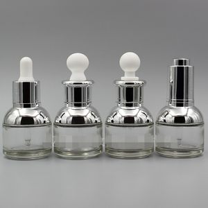 30ml / 1oz Высококлассные Refillable Прозрачное стекло капельницы бутылки Эфирное масло Косметика Jar Пот Контейнер Бутылки флакон стеклянную пипетку капельницы