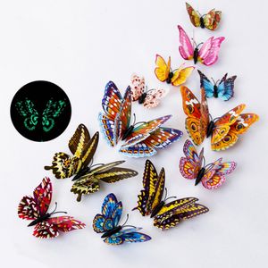 Symulacja Luminous Butterfly 3D Naklejka Ściana Festiwal Dekoracja Glow W Mroczni Magnes Motyle Naklejki 6-12cm