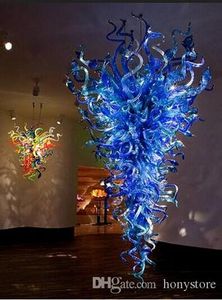 Blue LED Crystal Chandeliers Lamp Fixtures for Dining Room Hand Blown Murano Glass AC 110/120/220/240V