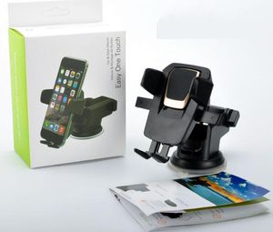 Universal 360 grader Easy One Touch Car Mount Handfree Smart Cellphone Holder Sugkopp Cradle Stativhållare med paket för smartphone