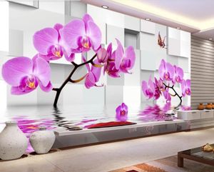 Mor Çiçek 3D Duvar Kağıtları 3D Dekoratif Boyama Phalaenopsis Duvar Kağıtları Arka Plan Duvar
