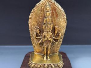 Tibetan Gold plated bronze statue of thousand hand Guanyin