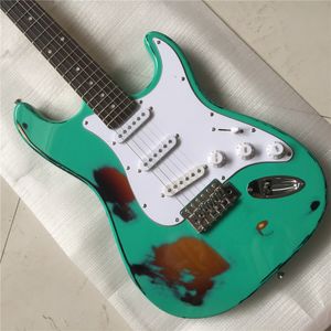In stock, antique old green ST electric guitar, as a gift to send friends. Professional guitar. Free shipping electric guitar guitarra