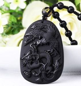 Natürlicher Obsidian-Drachen- und Phönix-Anhänger aus Chengxiang-Jade, Anhänger für Damen und Herren