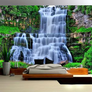 Stereo Foto 3D Wallpaper Sfondo Mountain Forest Waterfall Landscape murale Rivestimento Soggiorno Camera da letto Home Decor 3 D