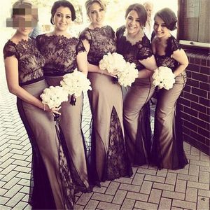 2022 Black And Nude Bridesmaid Dresses Mermaid Bateau Lace Short Sleeve Wedding Guest Dress Formal Party Dress Wedding Gowns Maid Of Honor