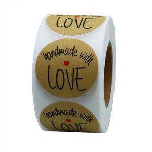 1inch Round Handmade Adhesive Sticker Label with Red Heart Kraft Paper Baked Package Seal Sticker food packaging DIY