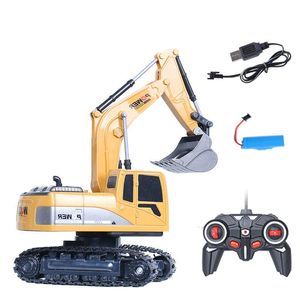 XZS RC Alloy Excavator& Digger Diecast Model Toy, 2.4G 6 Channels, One Button Demonstration, with Lights, 1:24 Scale, Xmas Kid Birthday Gift
