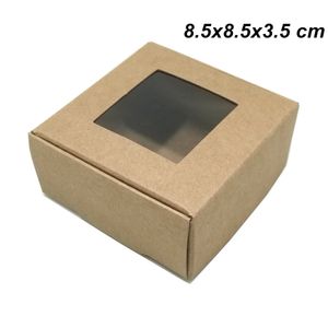 8.5x8.5x3.5 CM 30 PCSブラウンクラフトペーパーDIY SOAP工芸品プレゼント窓枠ケーキベーカリークラフト紙パック箱
