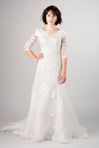 Wholesale womens wedding gowns resale online - 2019 New Trumpet Modest Wedding Dress With Half Sleeves V Neck Lace Appliques Corset Women Formal Modest LDS Wedding Gowns