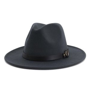 Fashion New Men Womens Fashinator Feel Hat Wide Brim Jazz Hats z skórzanym zespołem Black Panama Trilby Hat Fedora Cap348a