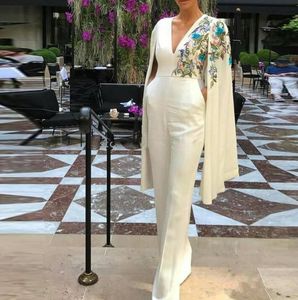 African Elegant Jumpsuits Wedding Dresses 2020 V Neck Simple Wedding gowns Custom Made Lace Arabic stain Embroidery Bridal Party Gowns