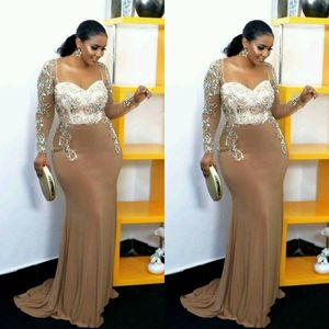 African Plus Size Mermaid Mother Of The Bride Dress Long Sleeves Beaded Champagne Mother Party Dresses Mother Formal Wear