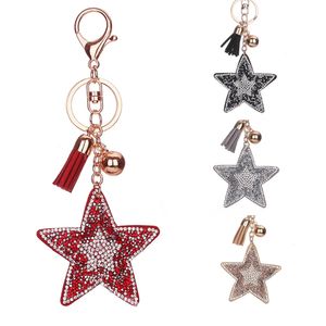 Fünf Sterne Schlüsselanhänger Ringe Quaste Strass Schlüsselanhänger Modeschmuck Handtasche hängt Zubehör Weihnachtsgeschenke Charms Schlüsselanhänger für Autoschlüssel