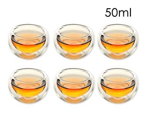 Set di 6 resistenti 50ml resistente al calore a doppia parete strato tazza di tè sano elegante bere acqua potabile tazza di tè tazze di vetro cristalleria