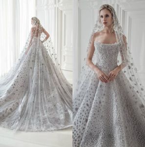 Vintage Elegant Ball Gown Stroplös Ärmlös Backless Lace Beaded Handgjorda Blomma Bröllopsklänningar Bröllopsklänningar Sweep Train Brudklänningar