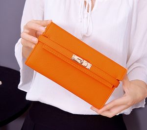 Frauen sperren Langstil Designer Brieftaschen Lady Telefon Geldbörsen weibliche Mode Multi -Karten -Kupplungen Schwarz/Rosa/Orange/hellgrau NO1128