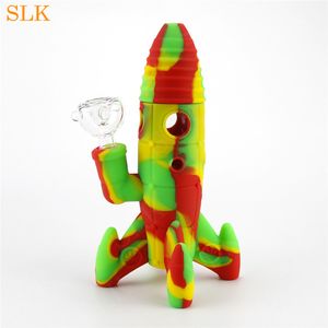 Compapible Rocket Silicone Bong Hosah Custom Logo Water Pipe med 14 mm Joint Smoking Bowl Handrör Dab Straw Oil Burner Pipe